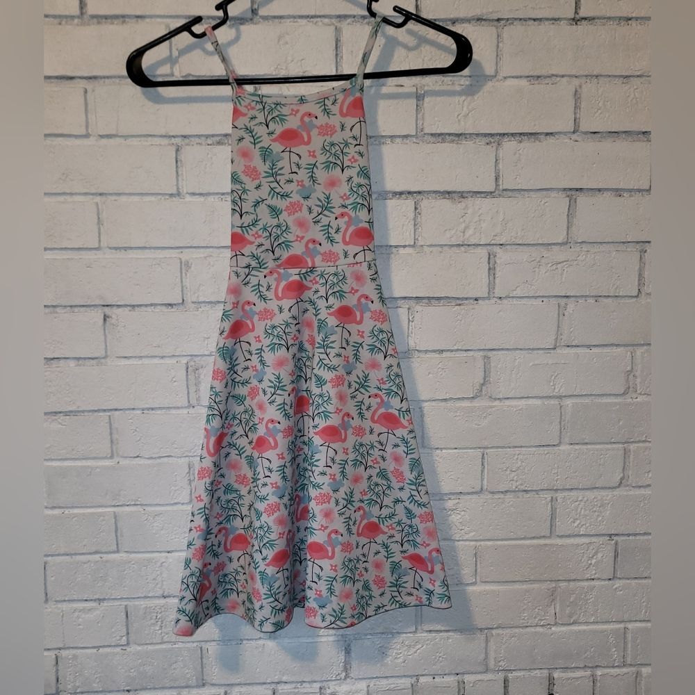 Flamingo Print Sleeveless Dress by Funnycokid, Little Girls Size Large (L)